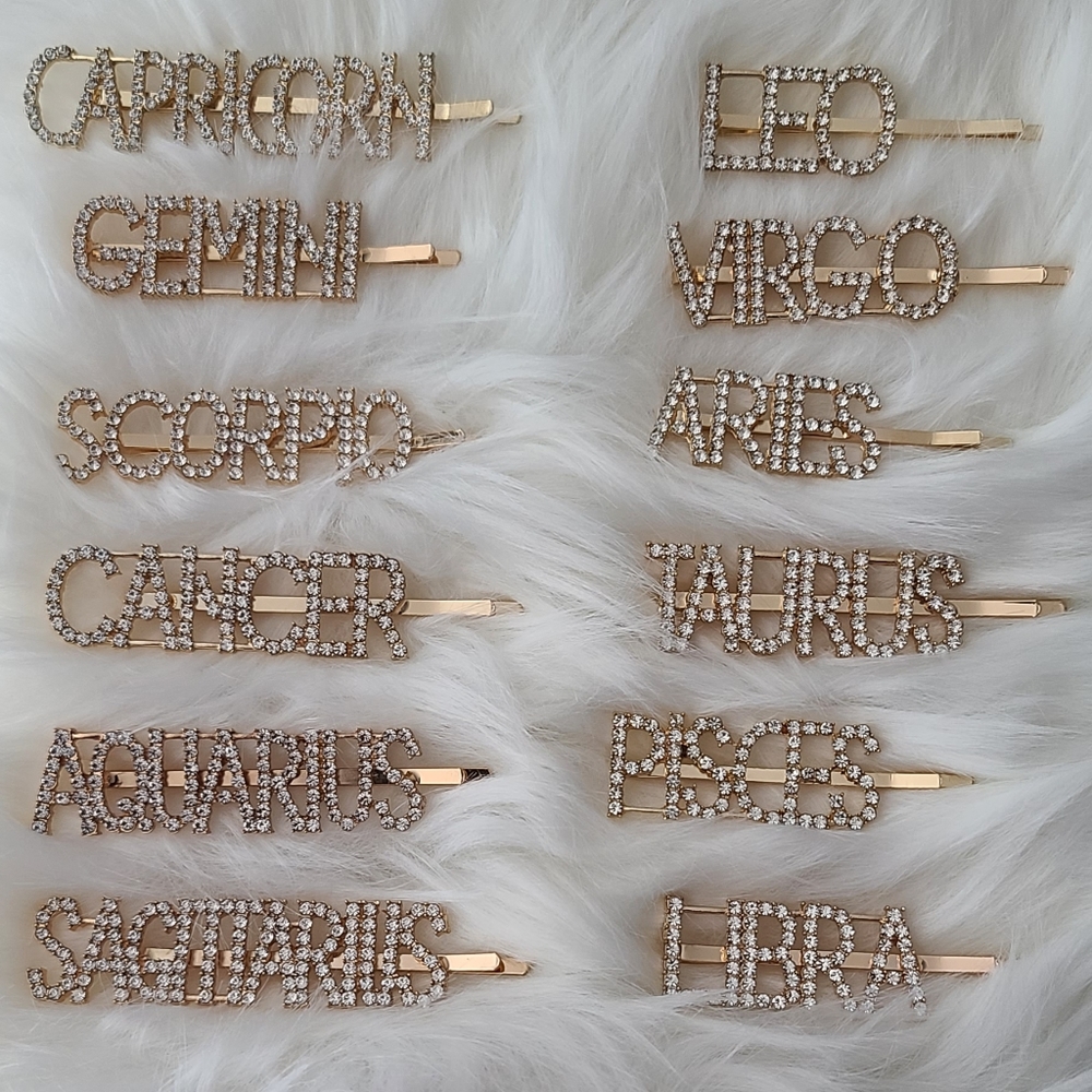 Gold rhinestone horoscope hair pins